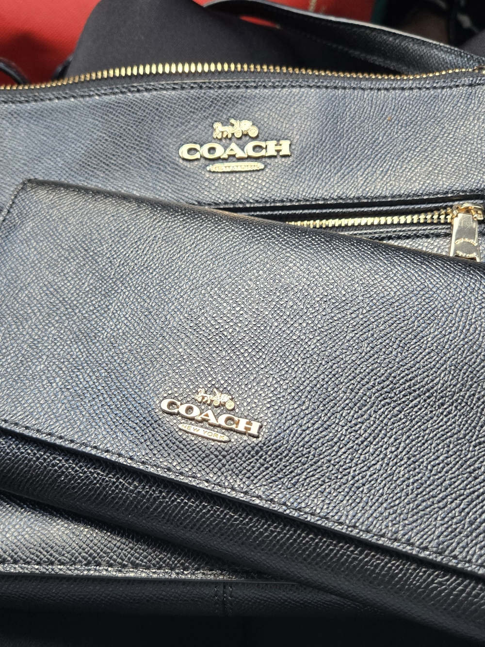 Coach Black Pebbled Leather Crossbody with Wallet Gold Hardware